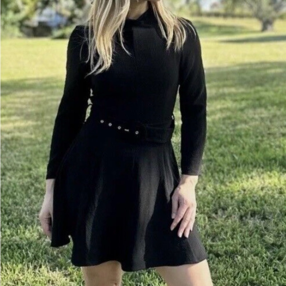 ZARA WOMEN LONG SLEEVE BELTED MINI DRESS